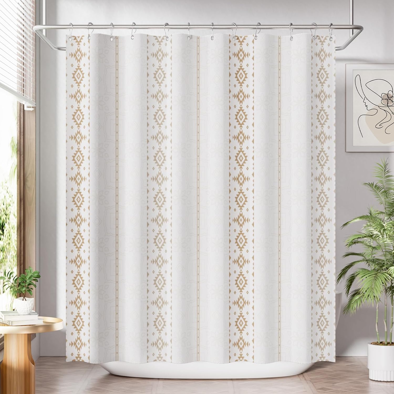 Bathveil Black and White Striped Shower Curtain, Farmhouse Style Fabric, Machine Washable, with 12 Hooks, 72 x 72 in