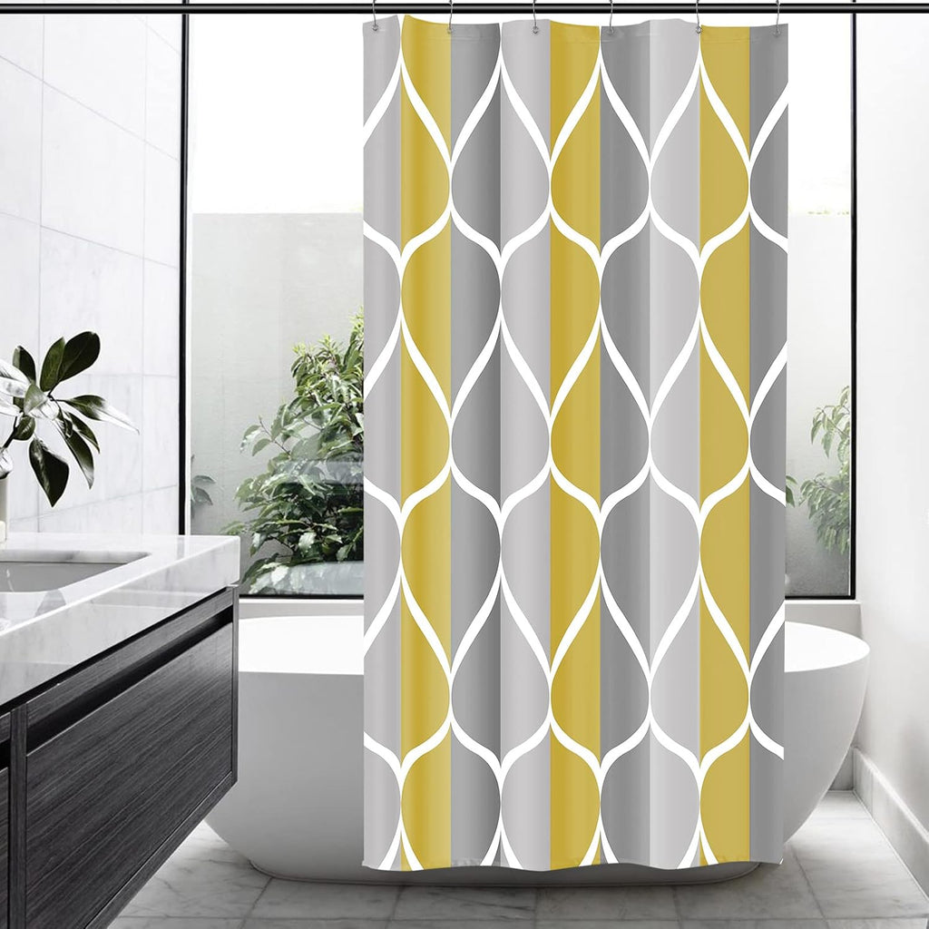 Bathveil Gray Geometric Shower Curtain, Water Repellent, with 12 Hooks, Machine Washable, 72 x 72 in