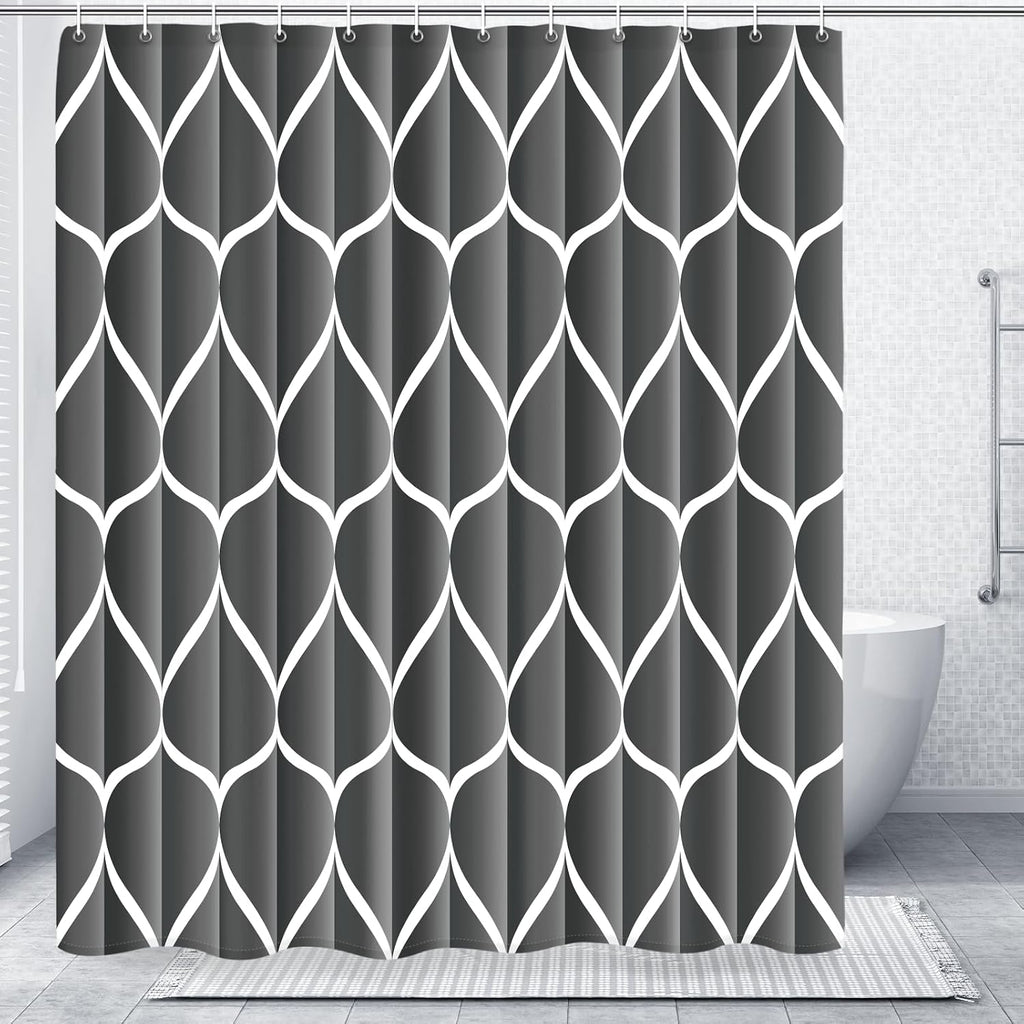 Bathveil Geometric Shower Curtain Water Repellent with Hooks
