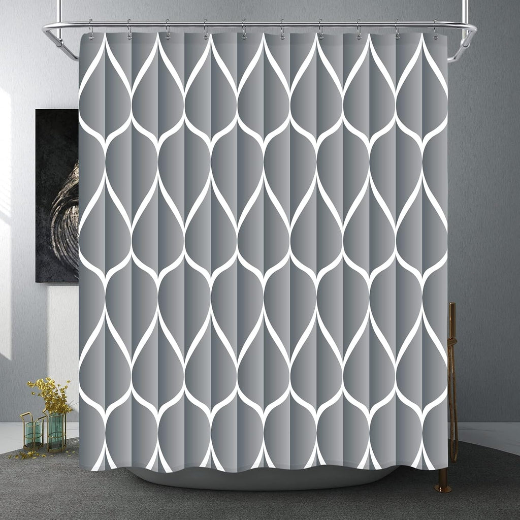 Bathveil Gray Geometric Shower Curtain, Water Repellent, with 12 Hooks, Machine Washable, 72 x 72 in