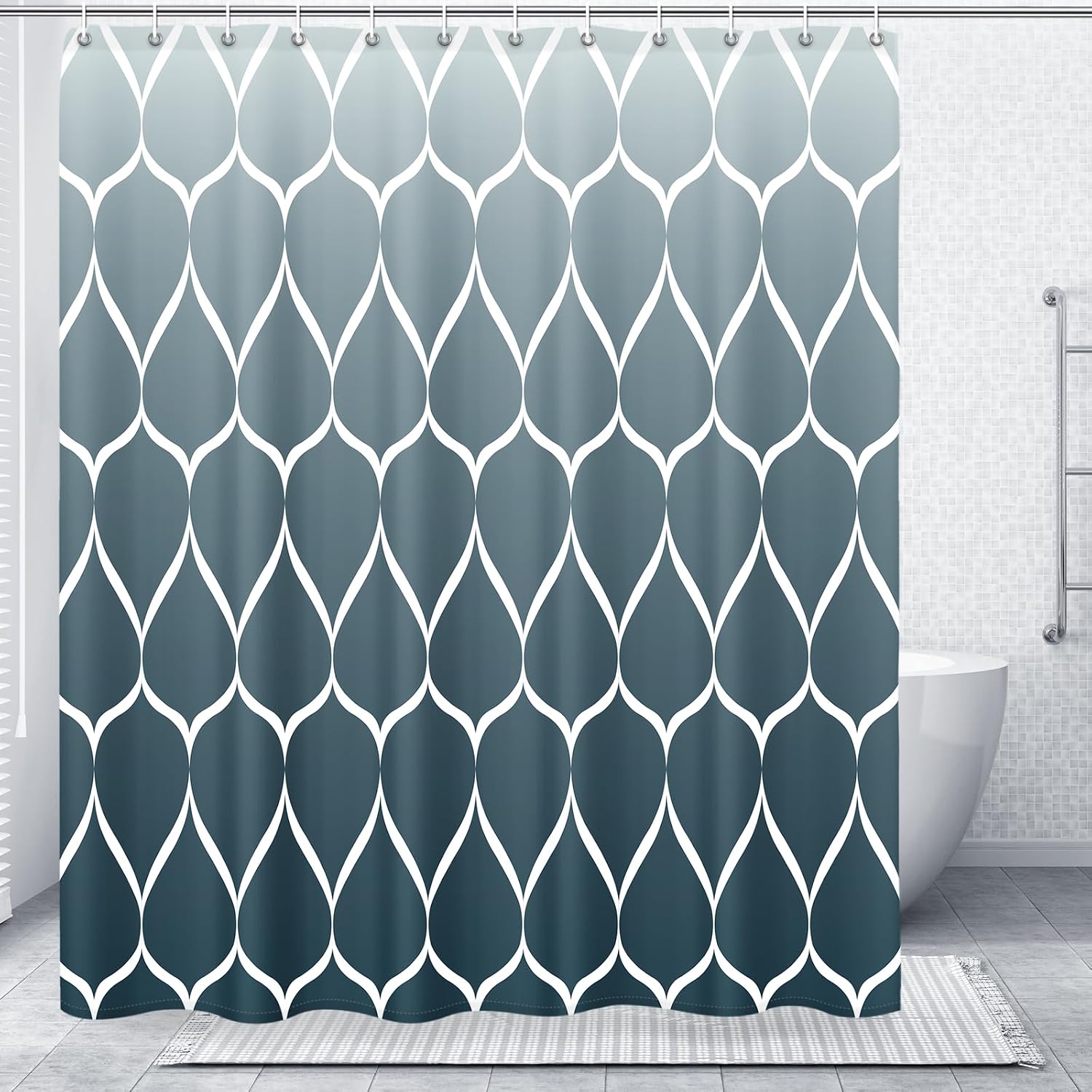 Bathveil Gray Geometric Shower Curtain, Water Repellent, with 12 Hooks, Machine Washable, 72 x 72 in