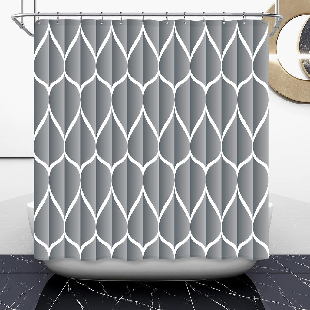 Bathveil Gray Geometric Shower Curtain, Water Repellent, with 12 Hooks, Machine Washable, 72 x 72 in