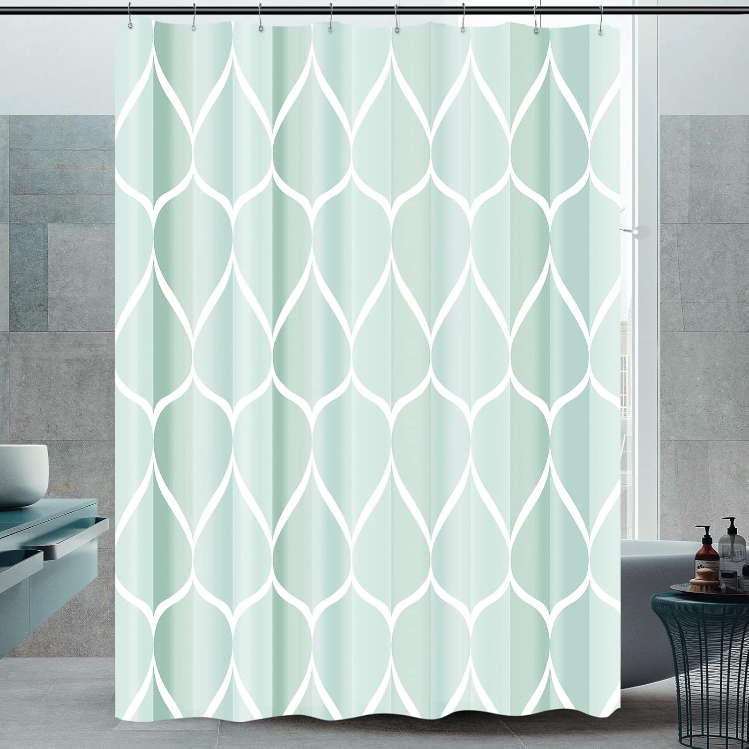 Bathveil Gray Geometric Shower Curtain, Water Repellent, with 12 Hooks, Machine Washable, 72 x 72 in