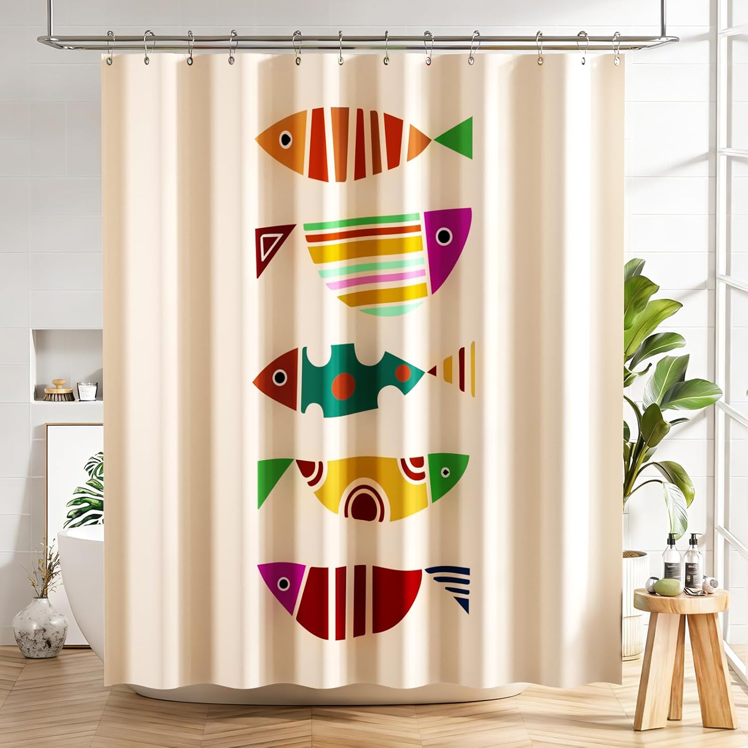 Bathveil Black and White Striped Shower Curtain, Farmhouse Style Fabric, Machine Washable, with 12 Hooks, 72 x 72 in