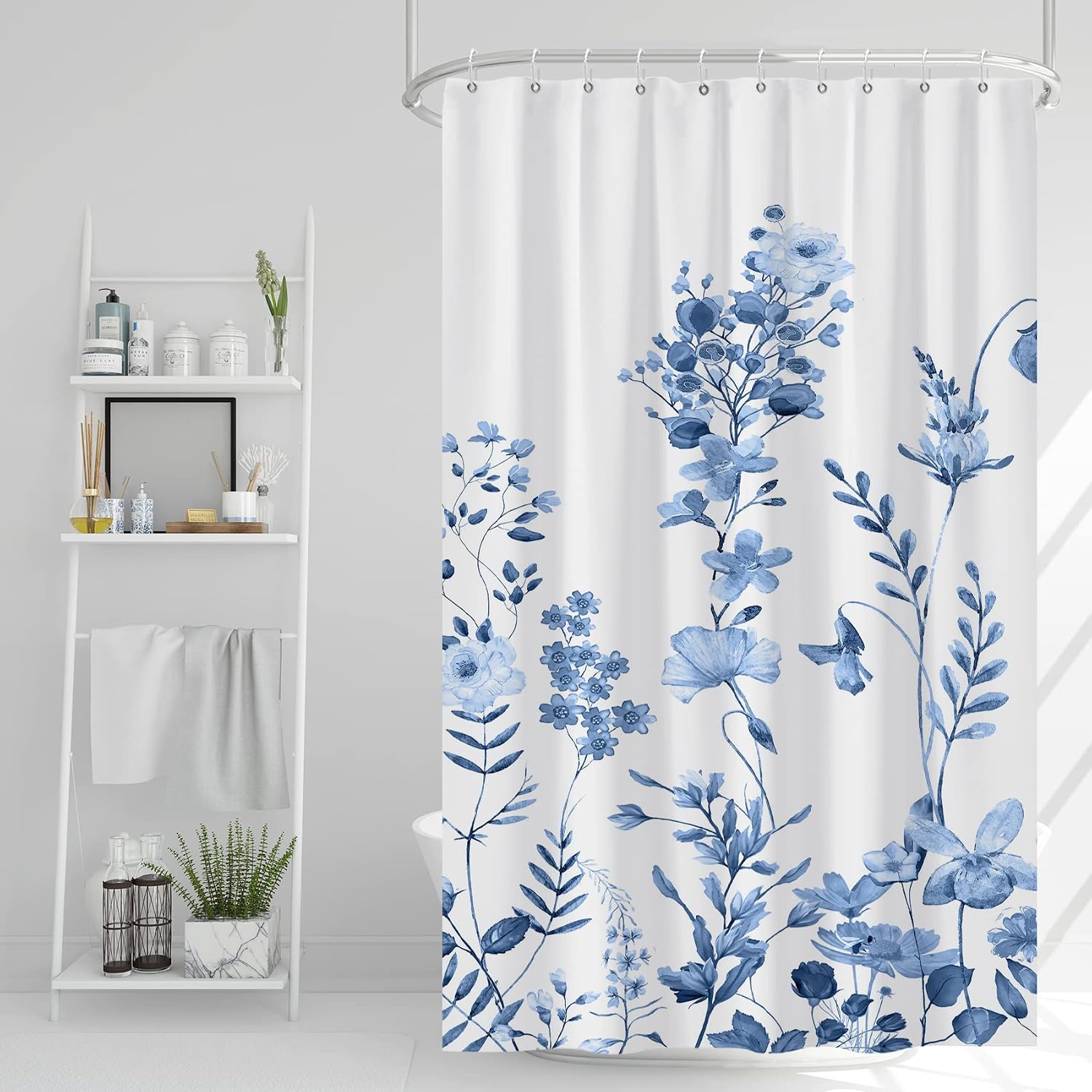 Bathveil Blue Marble Shower Curtain, Waterproof Washable, with Hooks, 72 x 72 in