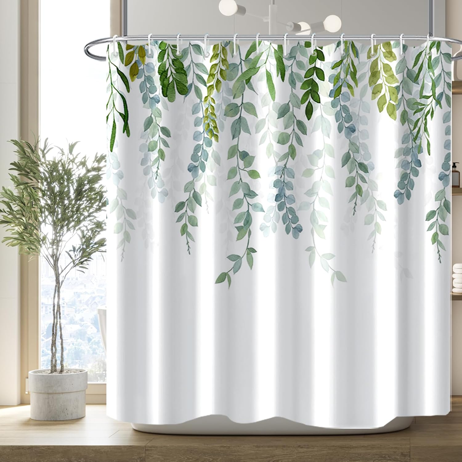 Bathveil Blue Marble Shower Curtain, Waterproof Washable, with Hooks, 72 x 72 in