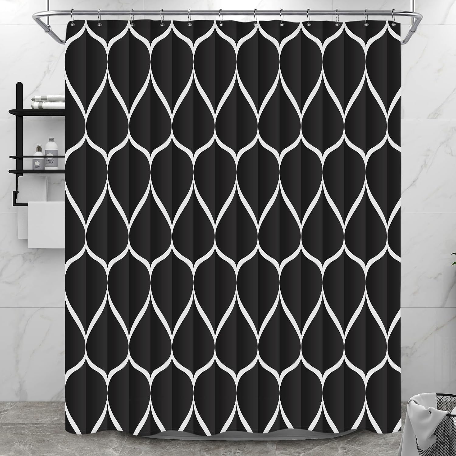 Bathveil Gray Geometric Shower Curtain, Water Repellent, with 12 Hooks, Machine Washable, 72 x 72 in