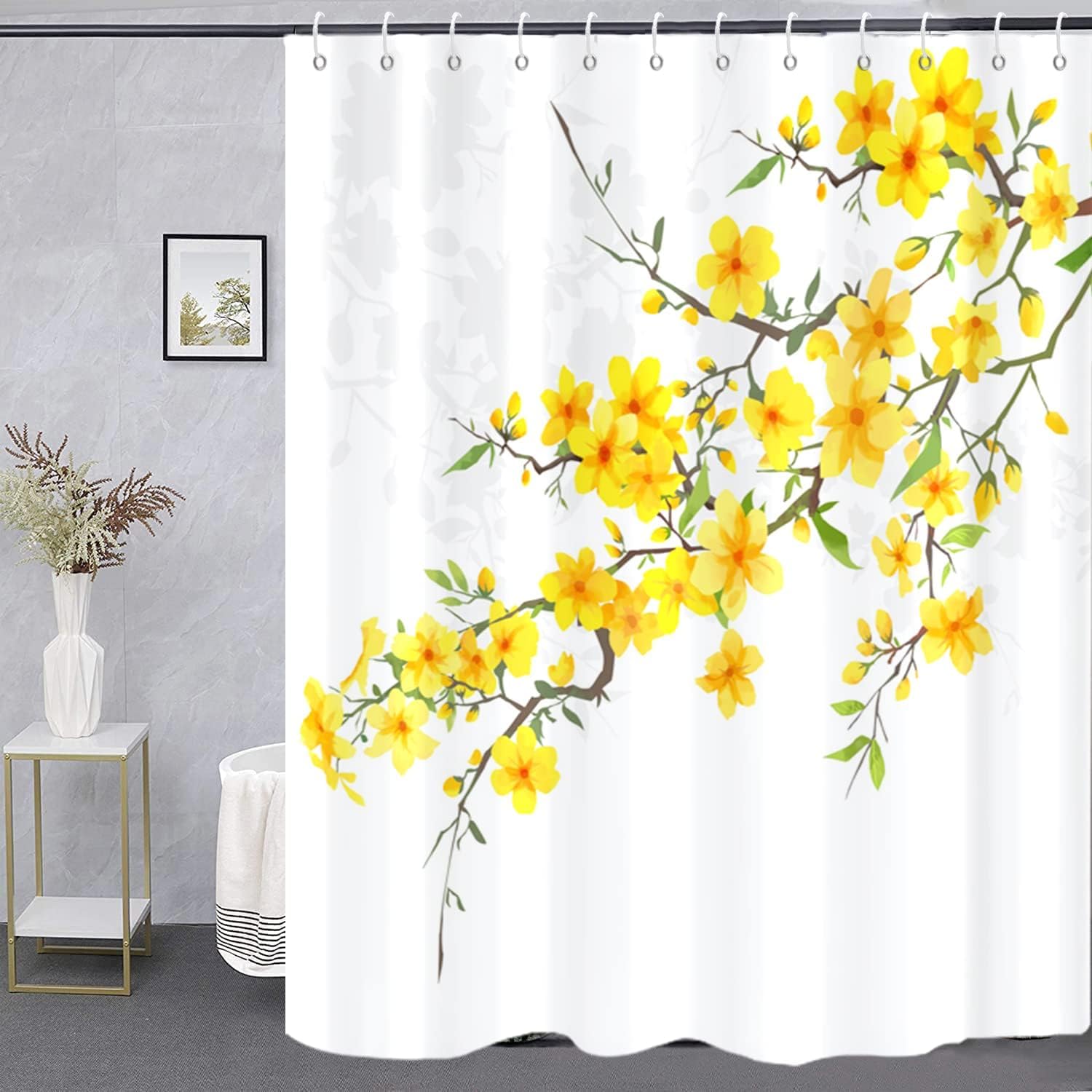 Bathveil Boho Minimalist Shower Curtain, Abstract Arch Sun Design, Waterproof Machine Washable, 72 x 72 in