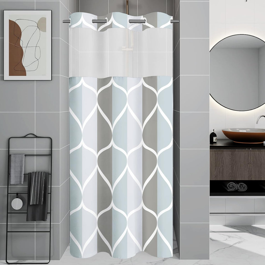 Bathveil Geometric Shower Curtain Water Repellent with Hooks