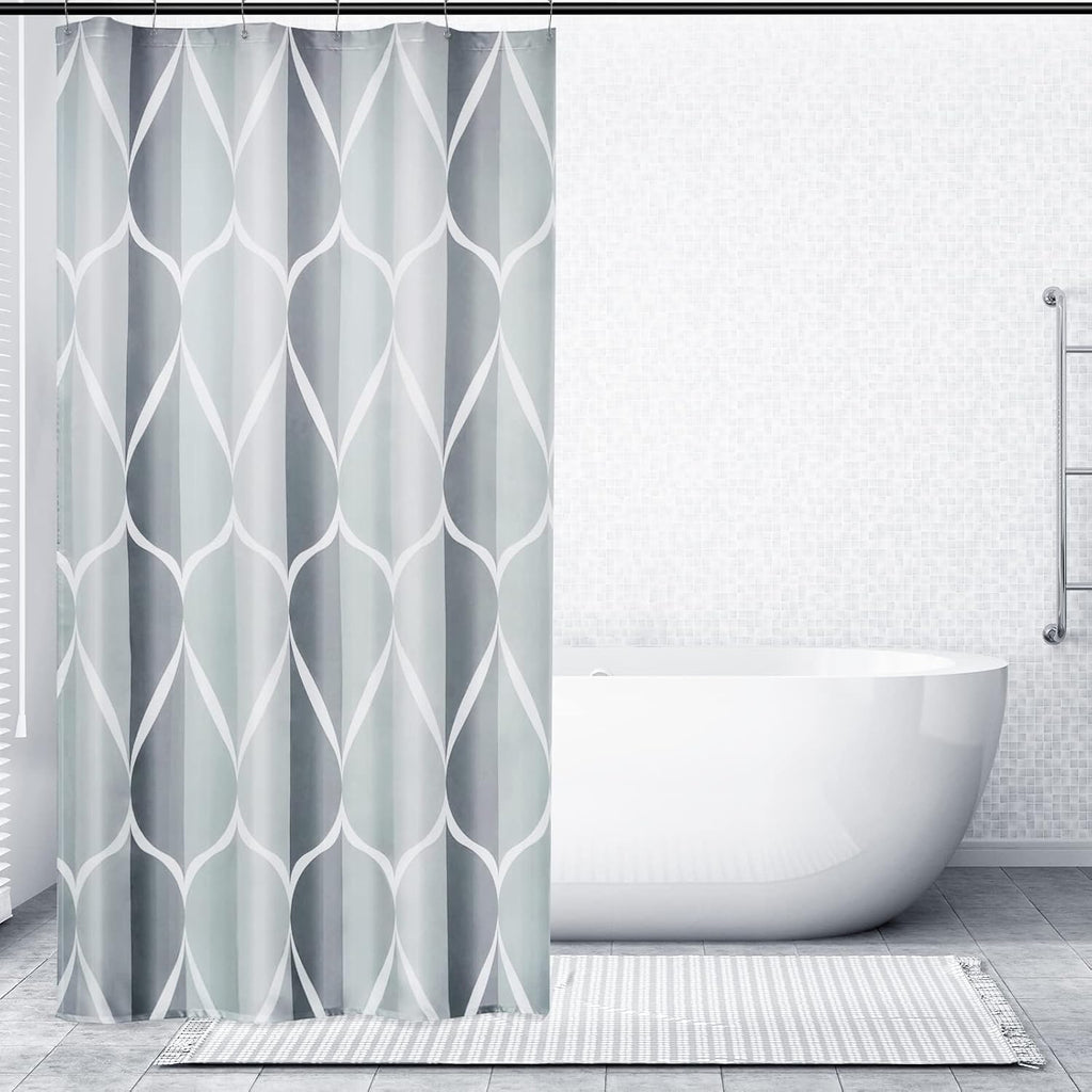 Bathveil Gray Geometric Shower Curtain, Water Repellent, with 12 Hooks, Machine Washable, 72 x 72 in