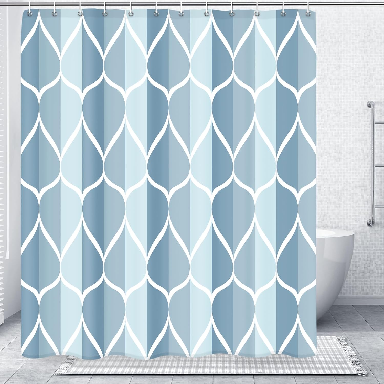 Bathveil Gray Geometric Shower Curtain, Water Repellent, with 12 Hooks, Machine Washable, 72 x 72 in