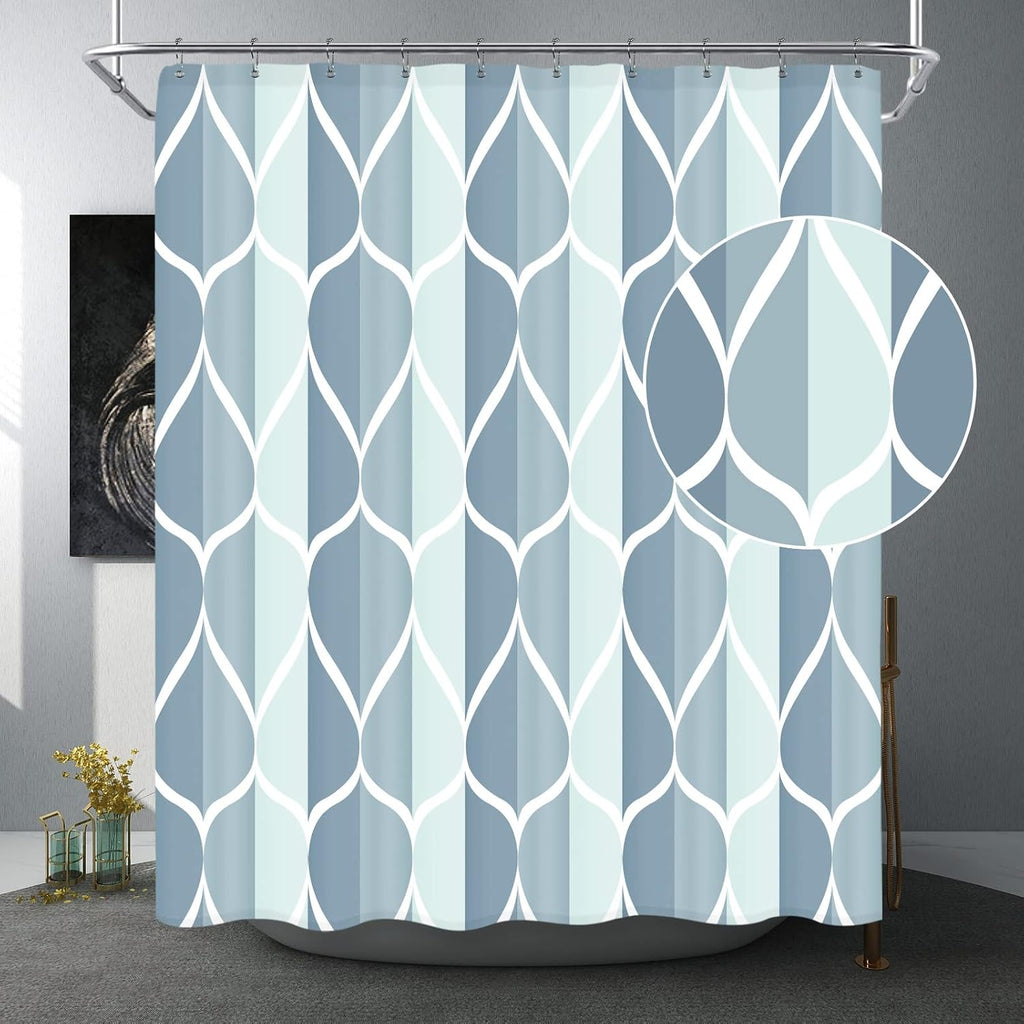Bathveil Gray Geometric Shower Curtain, Water Repellent, with 12 Hooks, Machine Washable, 72 x 72 in