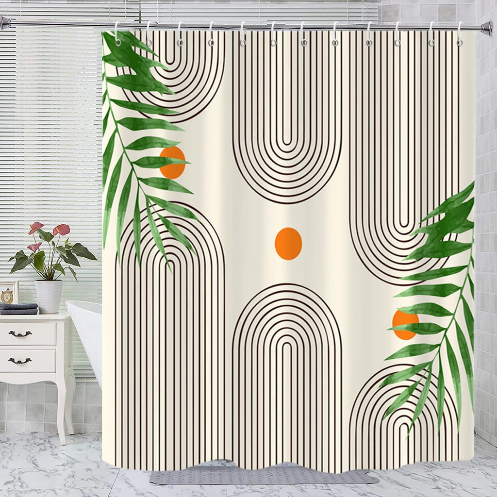 Bathveil Boho Minimalist Shower Curtain, Abstract Arch Sun Design, Waterproof Machine Washable, 72 x 72 in