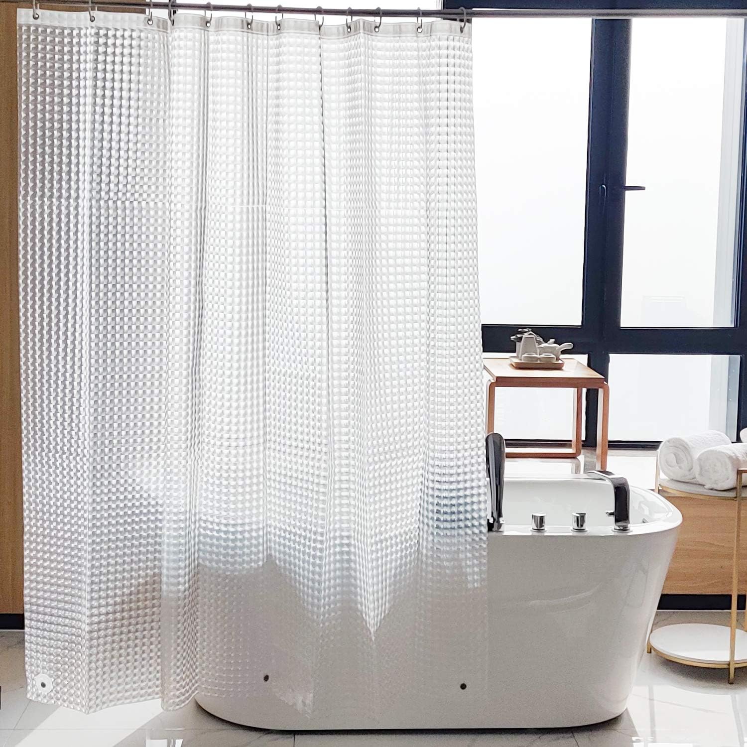 Bathveil EVA Shower Curtain Liner, Clear Water Cube Pattern, 72 x 72 in, 6 Gauge