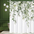 Bathveil Gray Eucalyptus Shower Curtain, Watercolor Plant Floral Design, Gray White, 72 x 72 in