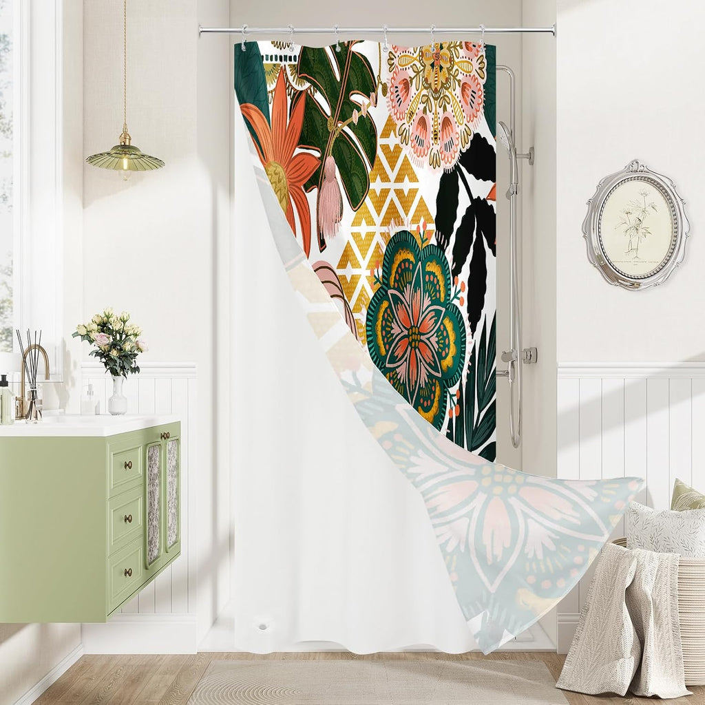 Bathveil Boho Floral Shower Curtain, Colorful Abstract Flower Pattern, 72 x 72 in