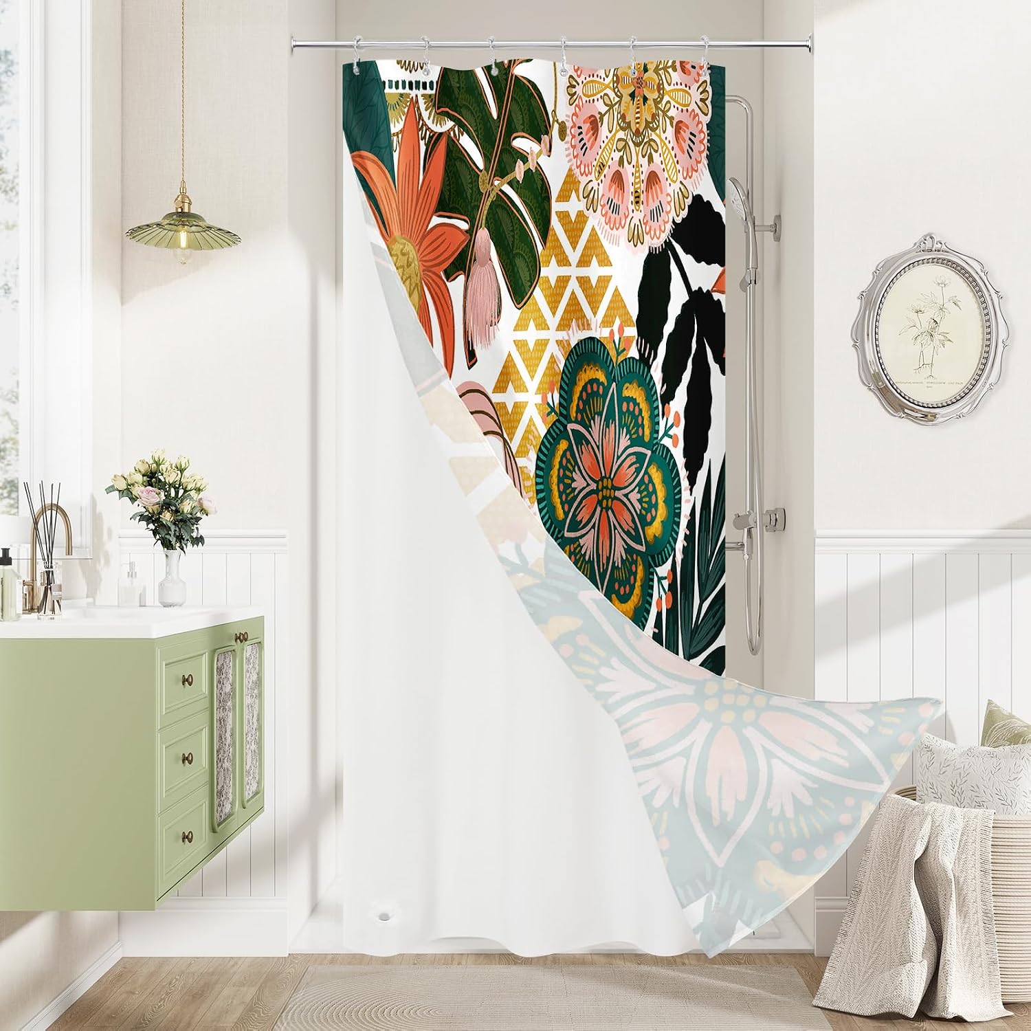 Bathveil Boho Floral Shower Curtain, Colorful Abstract Flower Pattern, 72 x 72 in