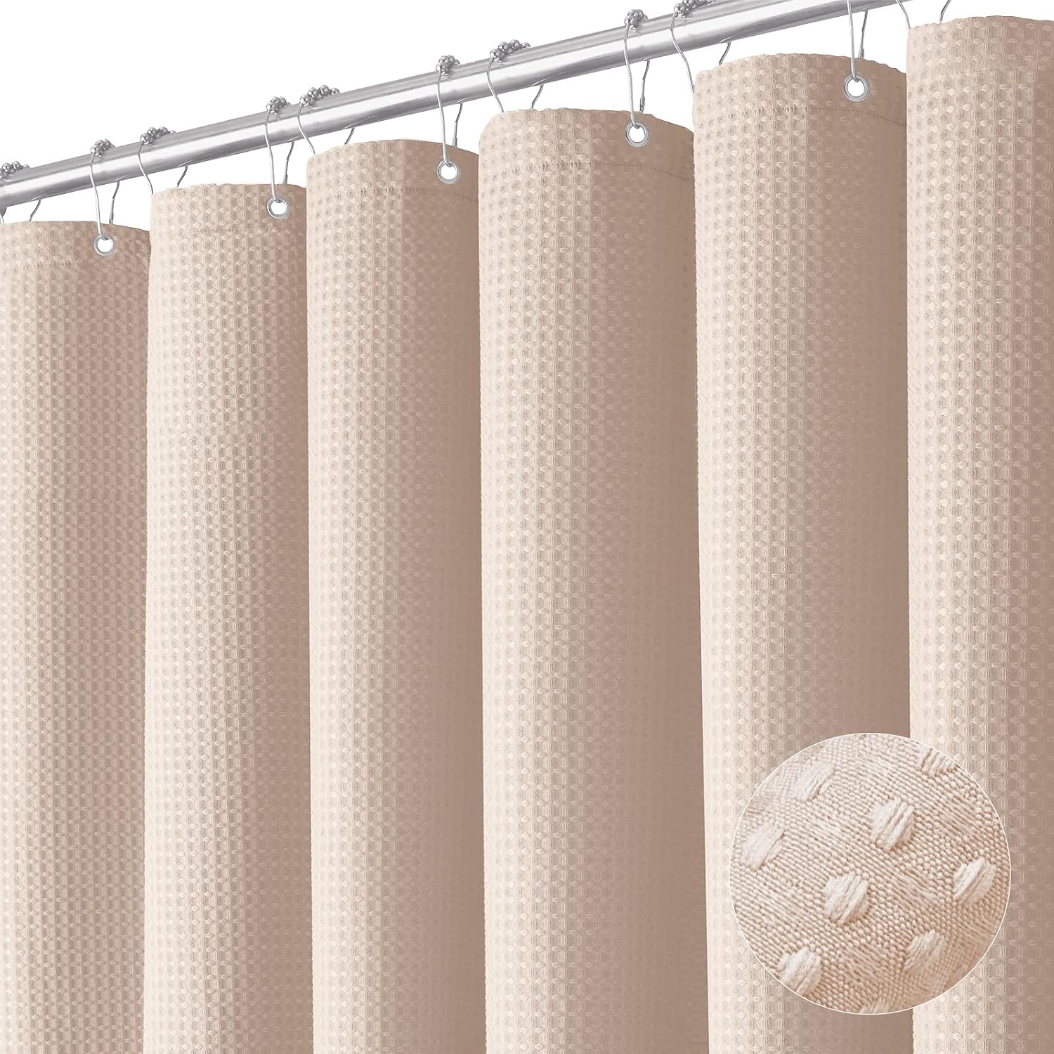 Bathveil Sage Green Shower Curtain, Waffle Textured Heavy Duty Fabric, 256GSM, with 12 Plastic Hooks, 72 x 72 in