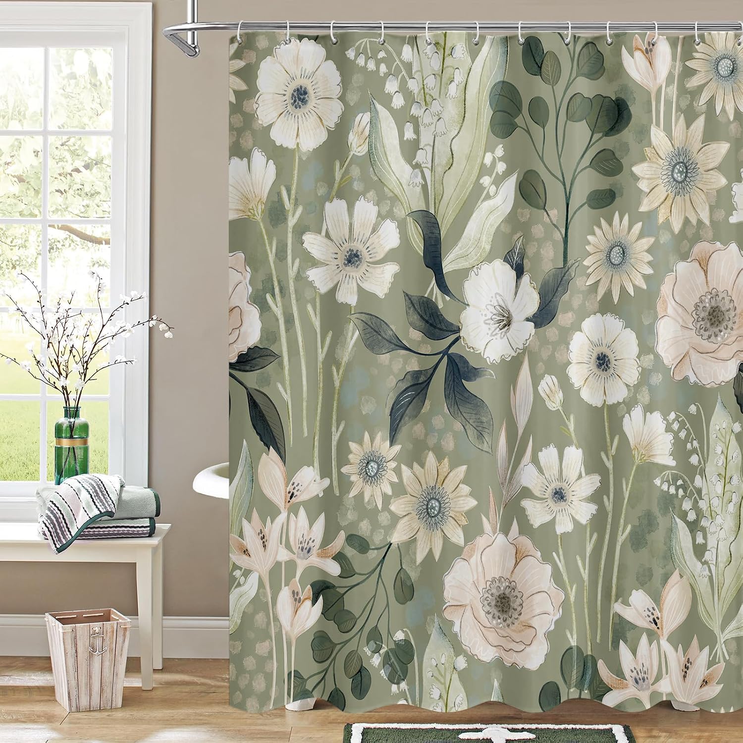 Bathveil Boho Floral Shower Curtain, Colorful Abstract Flower Pattern, 72 x 72 in
