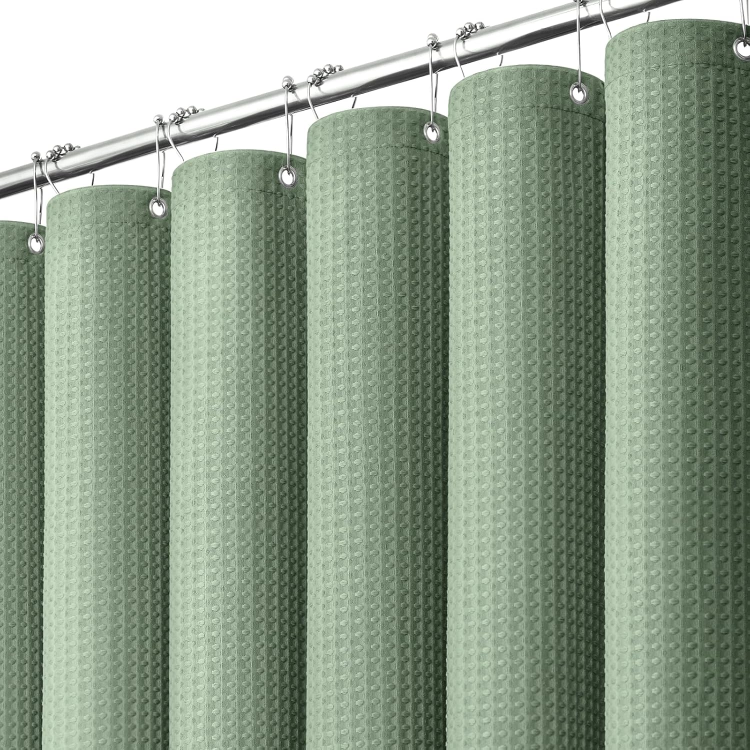 Bathveil Sage Green Shower Curtain, Waffle Textured Heavy Duty Fabric, 256GSM, with 12 Plastic Hooks, 72 x 72 in