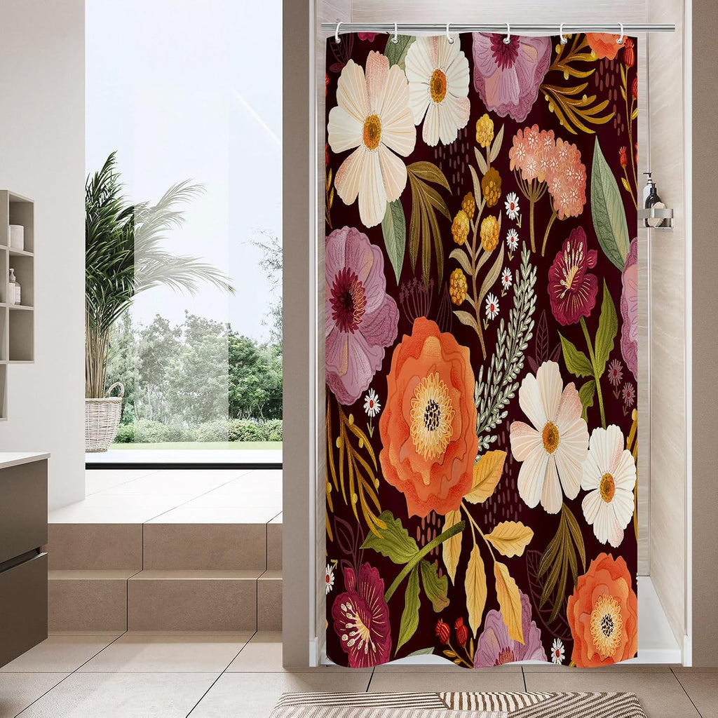 Bathveil Boho Floral Shower Curtain, Colorful Abstract Flower Pattern, 72 x 72 in