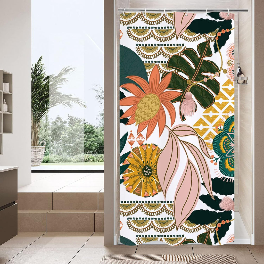 Bathveil Boho Floral Shower Curtain, Colorful Abstract Flower Pattern, 72 x 72 in