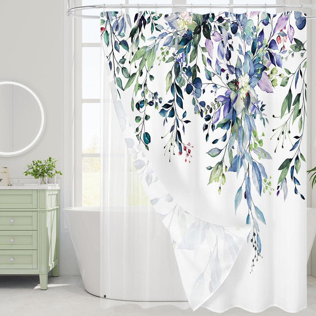 Bathveil Eucalyptus Shower Curtain Watercolor Floral Design Bathroom