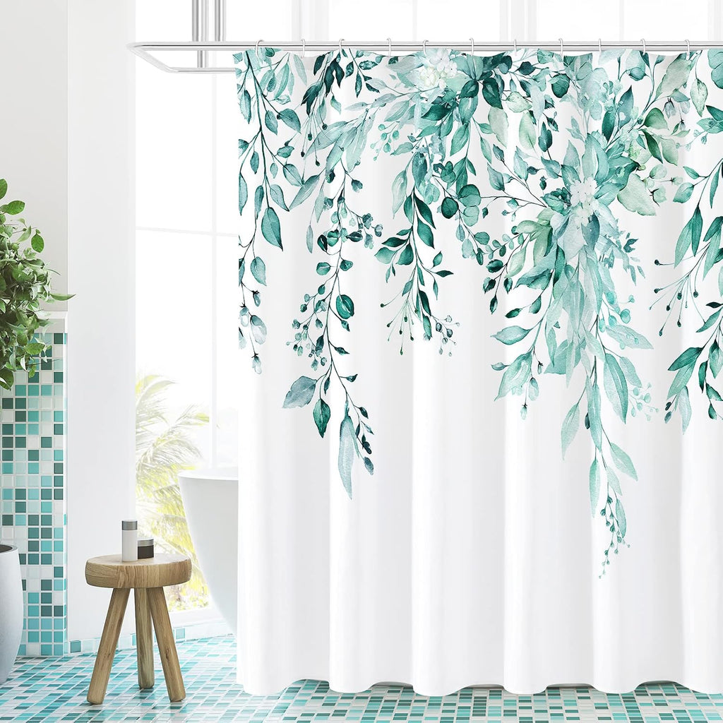 Bathveil Eucalyptus Shower Curtain Watercolor Floral Design Bathroom