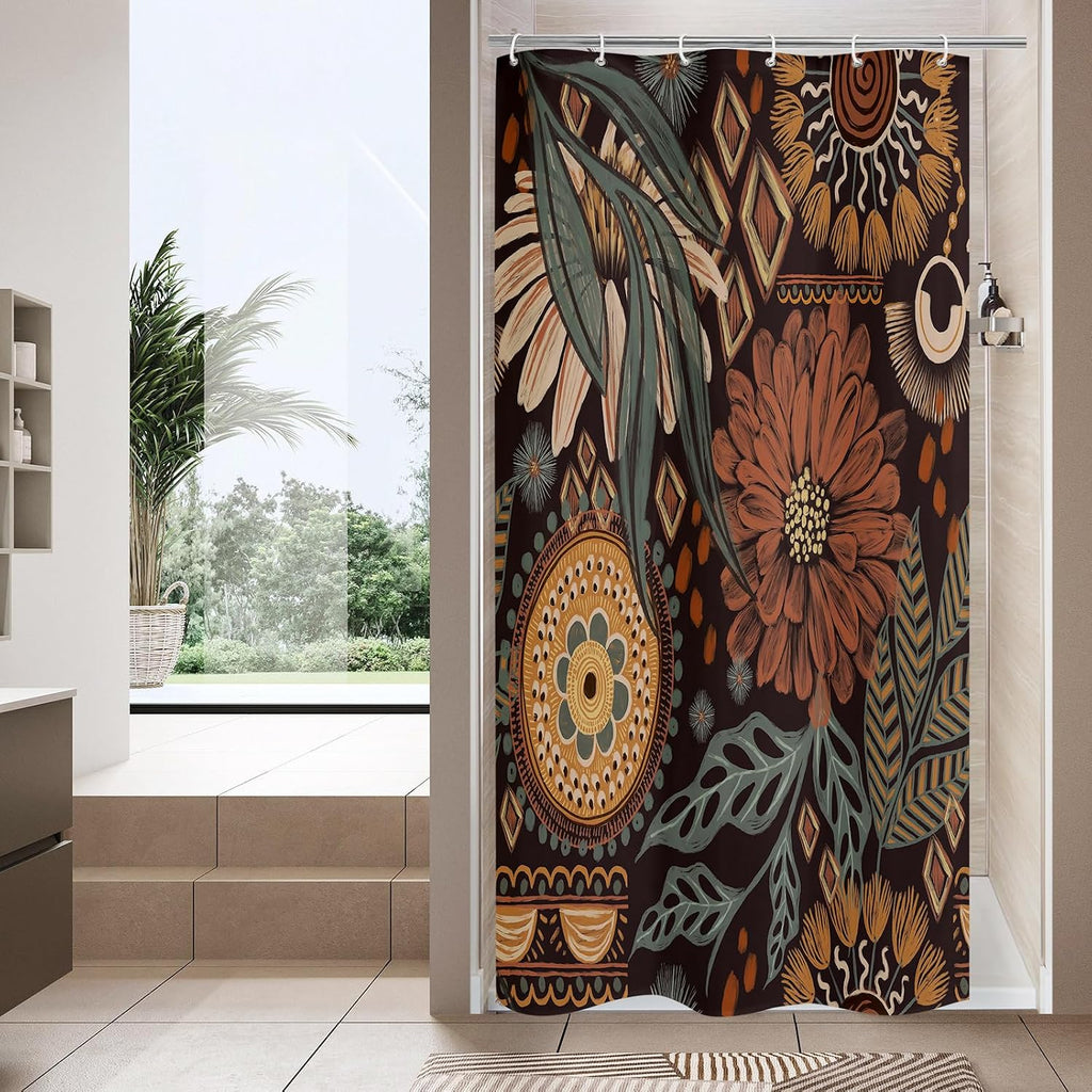 Bathveil Boho Floral Shower Curtain, Colorful Abstract Flower Pattern, 72 x 72 in