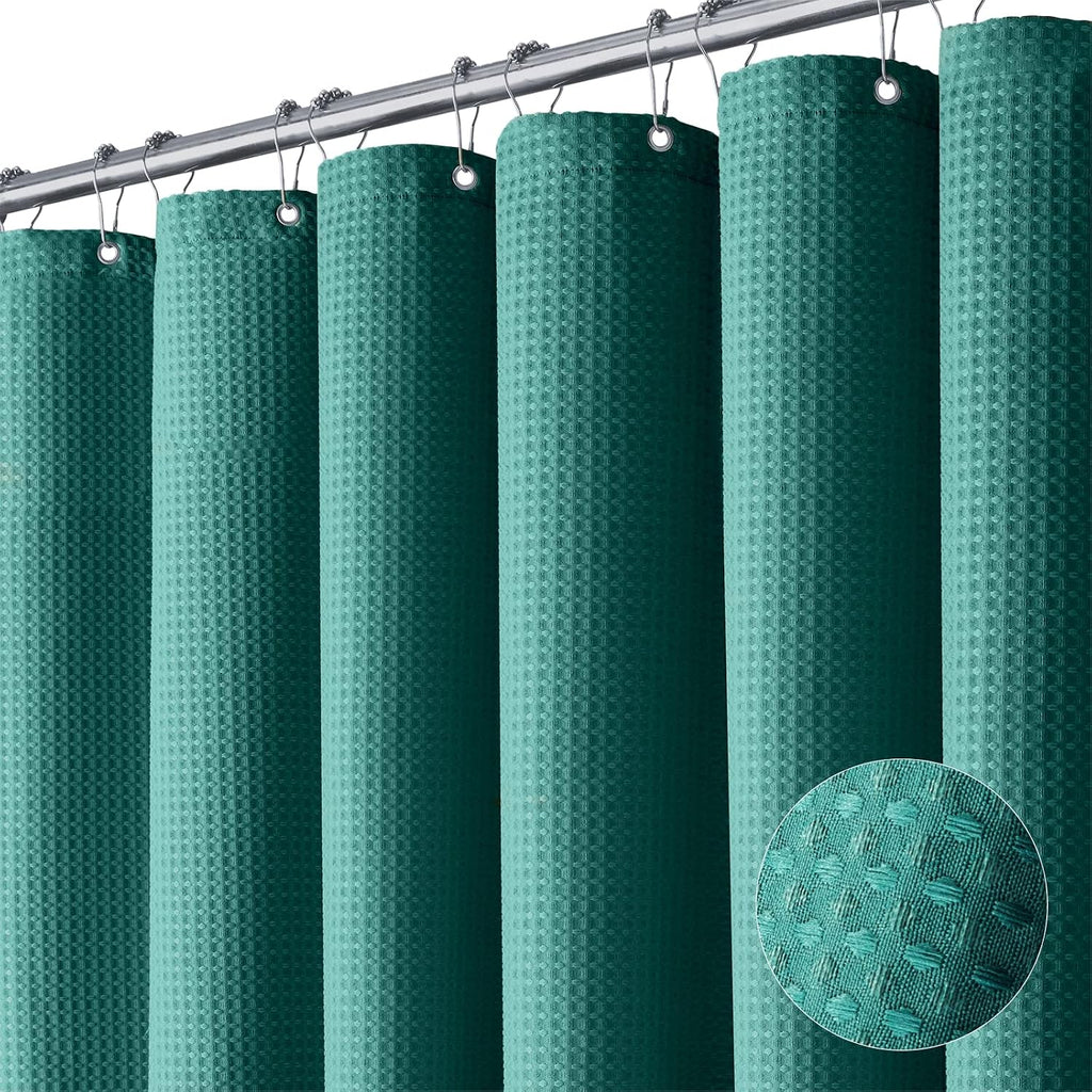 Bathveil Sage Green Shower Curtain, Waffle Textured Heavy Duty Fabric, 256GSM, with 12 Plastic Hooks, 72 x 72 in