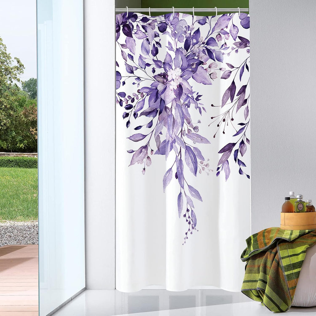 Bathveil Eucalyptus Shower Curtain Watercolor Floral Design Bathroom