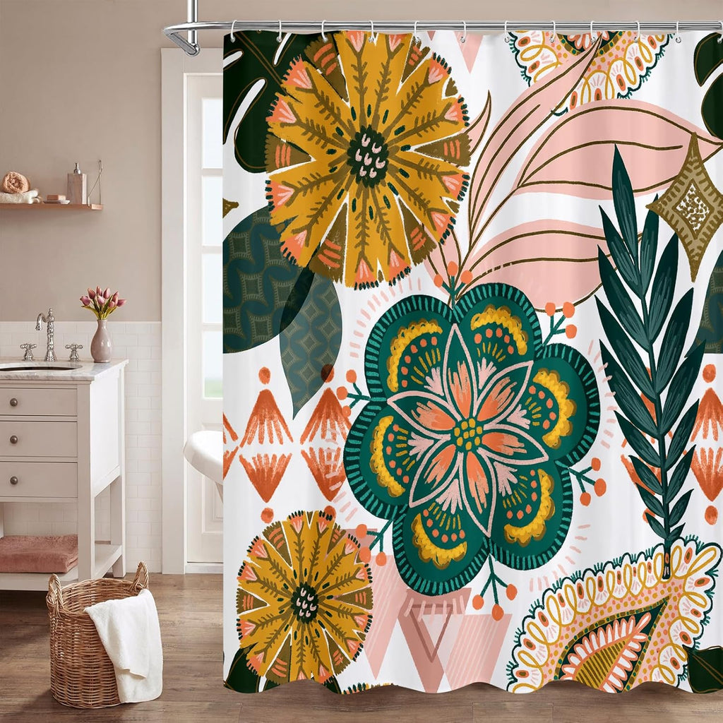Bathveil Boho Floral Shower Curtain, Colorful Abstract Flower Pattern, 72 x 72 in