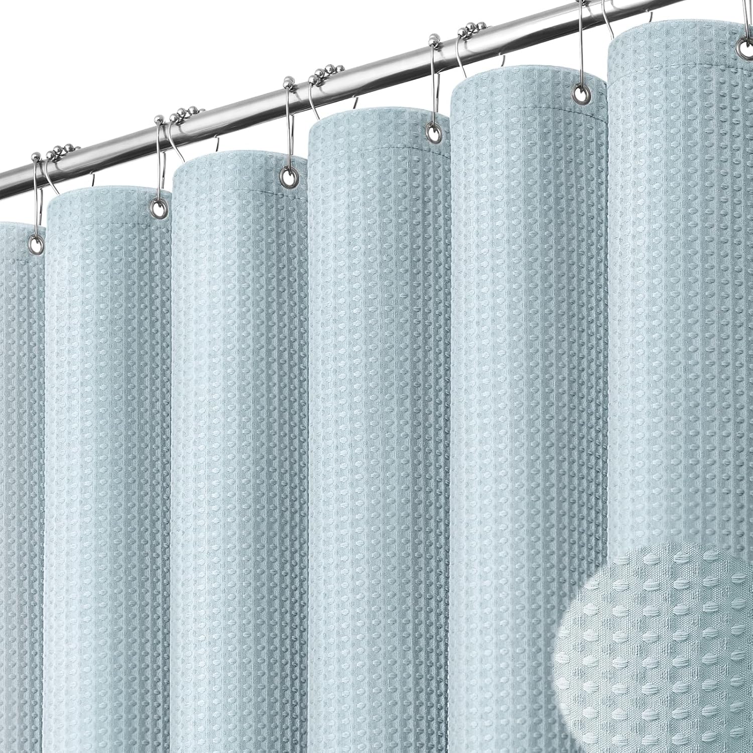 Bathveil Sage Green Shower Curtain, Waffle Textured Heavy Duty Fabric, 256GSM, with 12 Plastic Hooks, 72 x 72 in