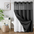 Bathveil No-Hook Waffle Weave Shower Curtain Mesh Window