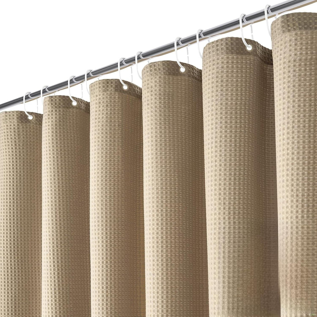 Bathveil Sage Green Shower Curtain, Waffle Textured Heavy Duty Fabric, 256GSM, with 12 Plastic Hooks, 72 x 72 in