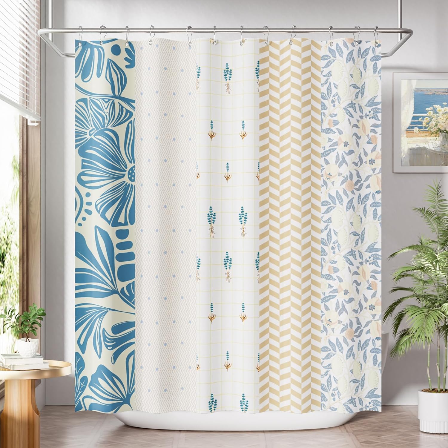 Bathveil Black and White Striped Shower Curtain, Farmhouse Style Fabric, Machine Washable, with 12 Hooks, 72 x 72 in