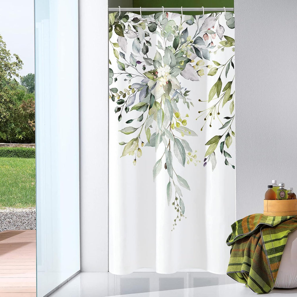 Bathveil Eucalyptus Shower Curtain Watercolor Floral Design Bathroom