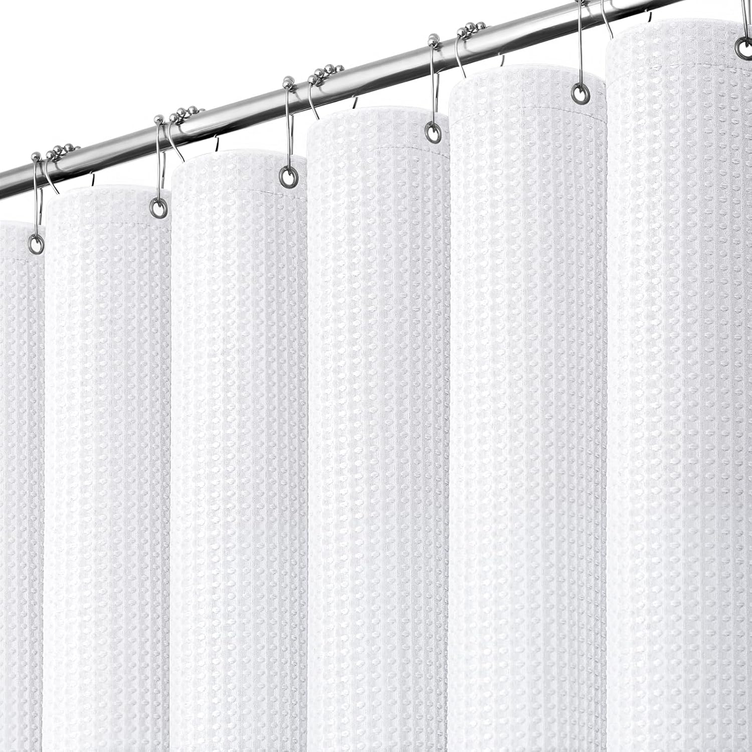 Bathveil Sage Green Shower Curtain, Waffle Textured Heavy Duty Fabric, 256GSM, with 12 Plastic Hooks, 72 x 72 in