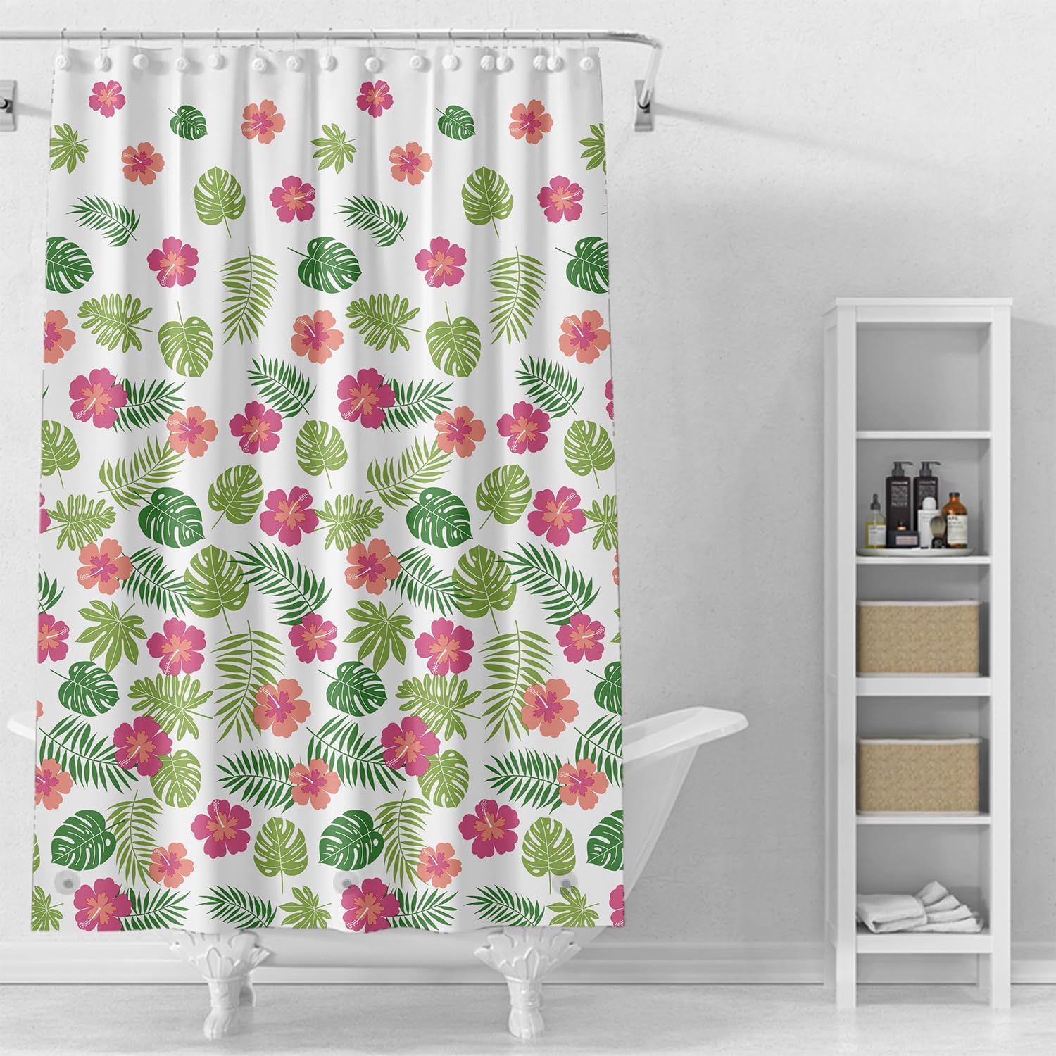 Bathveil Banana Leaves Shower Curtain Liner, 4G PEVA Waterproof, with Grommets and 3 Magnetic Weights, 72 x 72 in