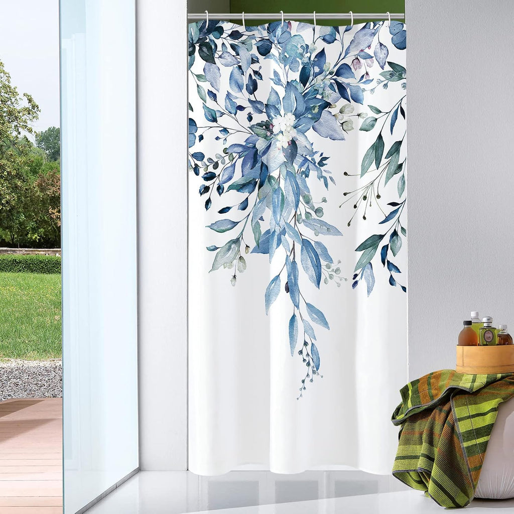 Bathveil Eucalyptus Shower Curtain Watercolor Floral Design Bathroom