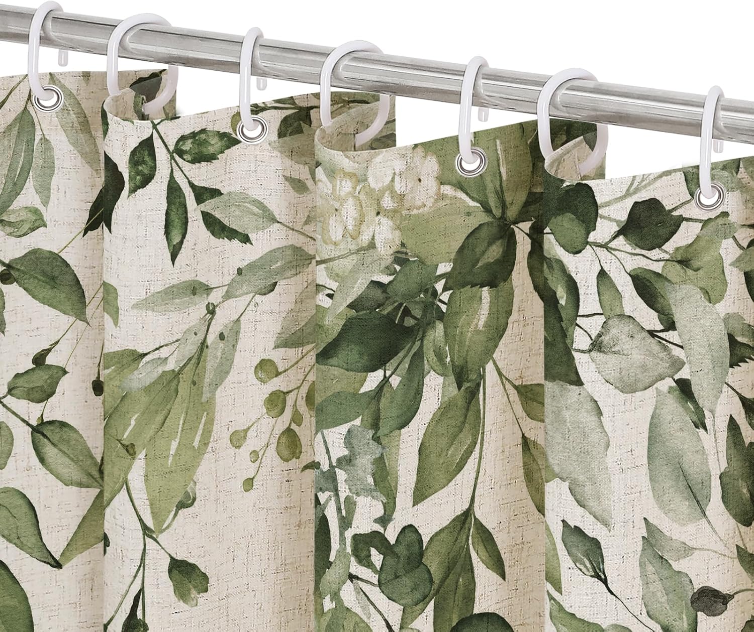 Bathveil Gray Eucalyptus Shower Curtain, Watercolor Plant Floral Design, Gray White, 72 x 72 in