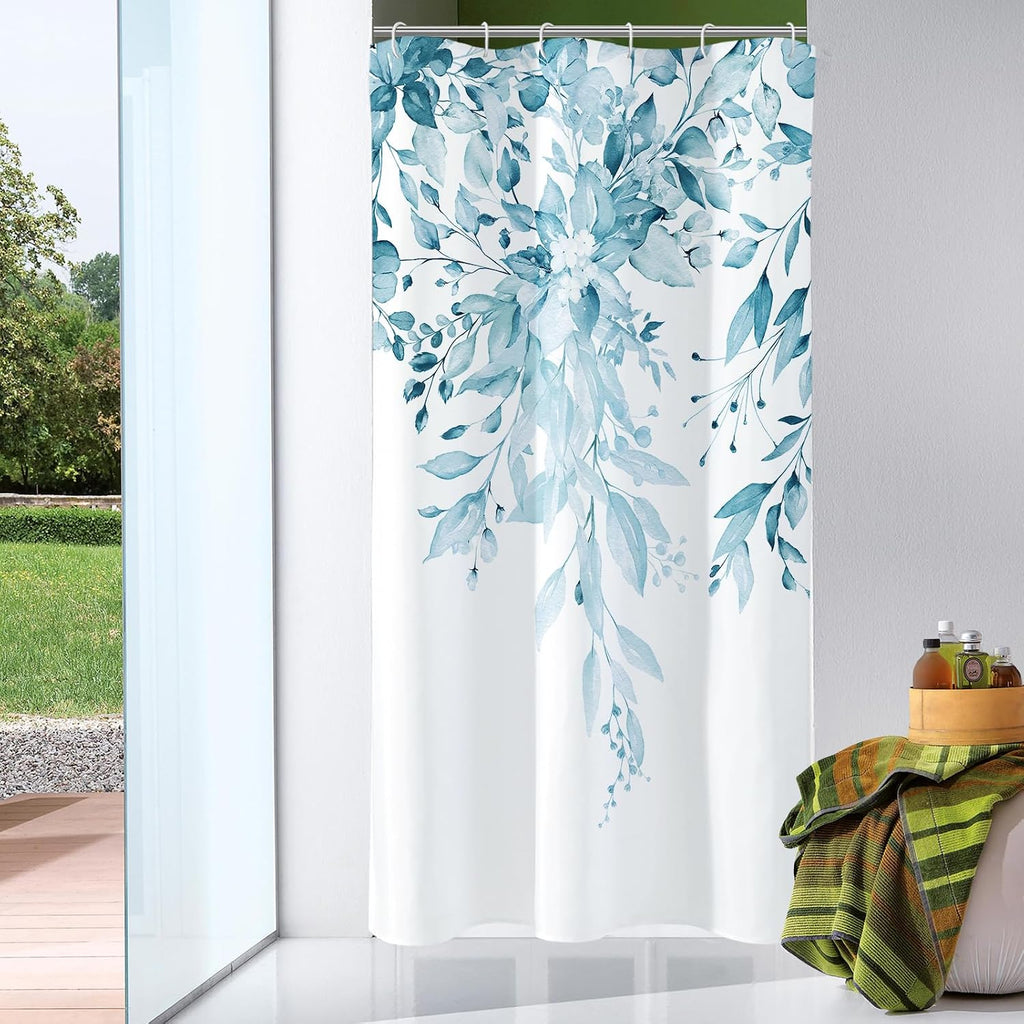 Bathveil Eucalyptus Shower Curtain Watercolor Floral Design Bathroom