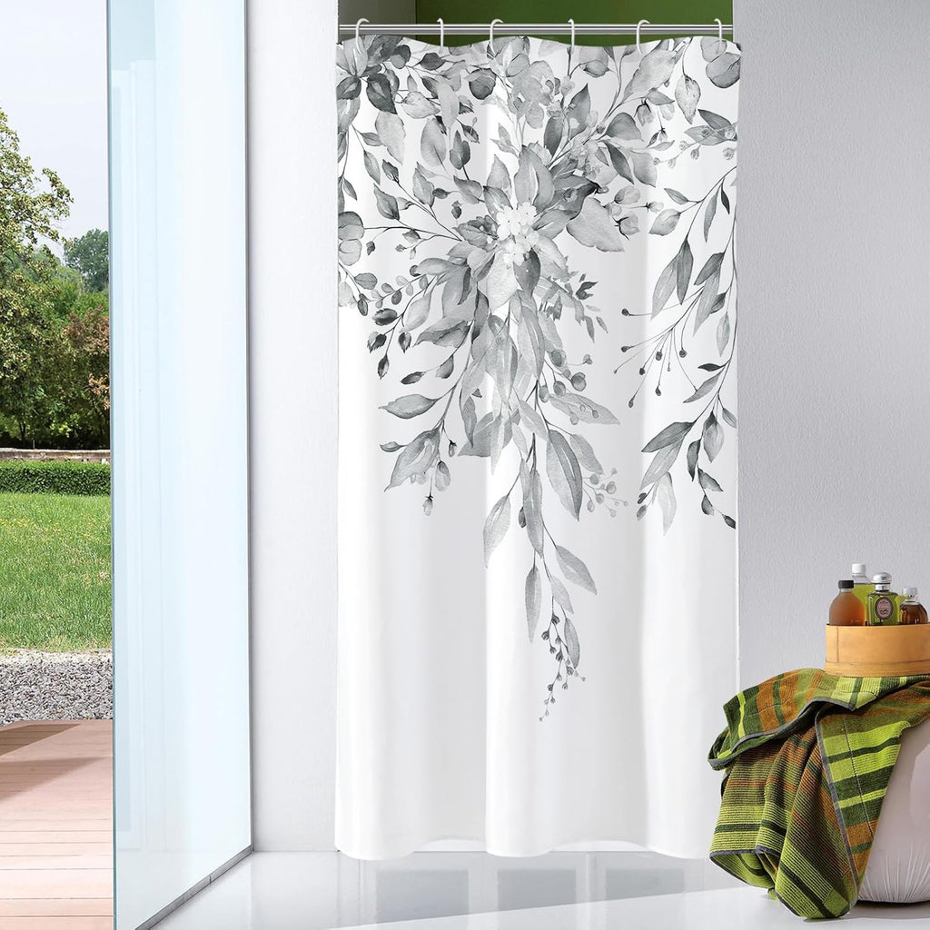 Bathveil Eucalyptus Shower Curtain Watercolor Floral Design Bathroom