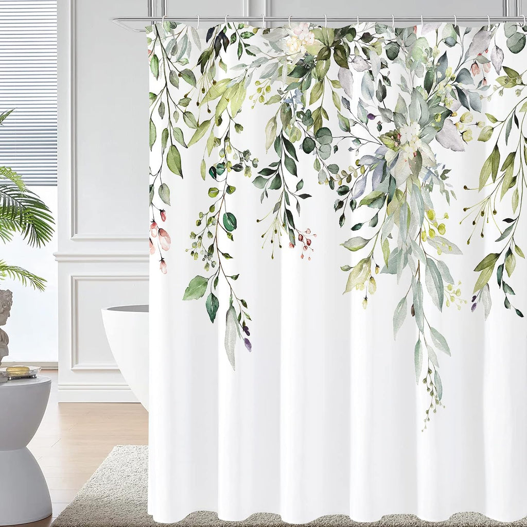 Bathveil Eucalyptus Shower Curtain Watercolor Floral Design Bathroom