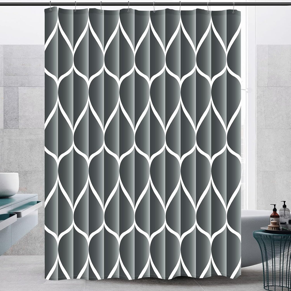 Bathveil Gray Geometric Shower Curtain, Water Repellent, with 12 Hooks, Machine Washable, 72 x 72 in