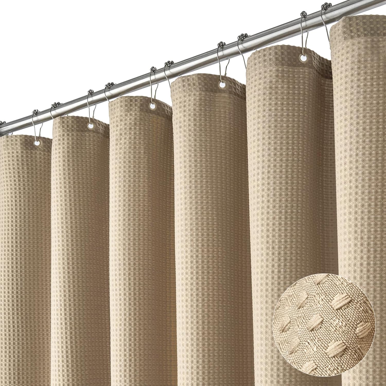 Bathveil Sage Green Shower Curtain, Waffle Textured Heavy Duty Fabric, 256GSM, with 12 Plastic Hooks, 72 x 72 in