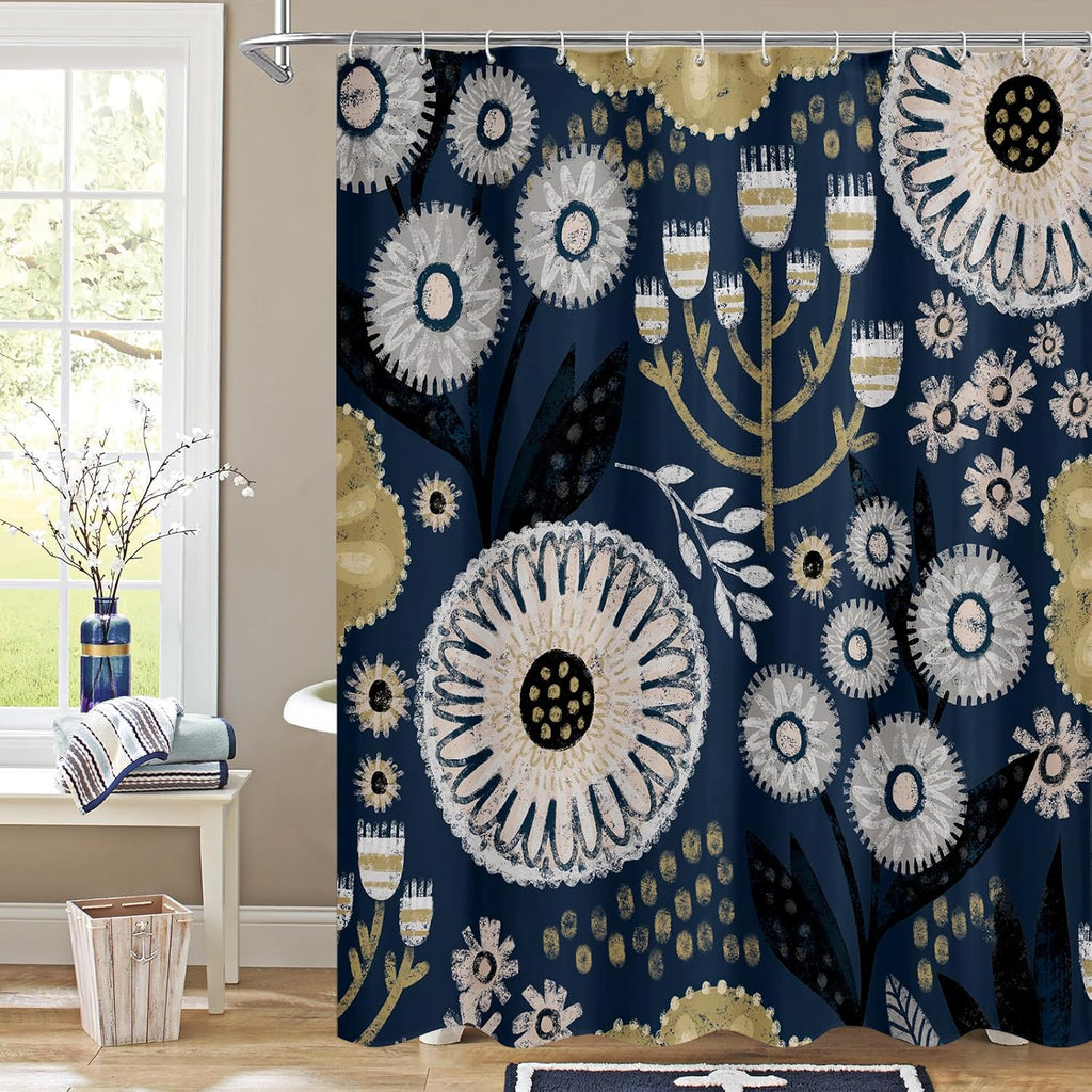 Bathveil Boho Floral Shower Curtain, Colorful Abstract Flower Pattern, 72 x 72 in