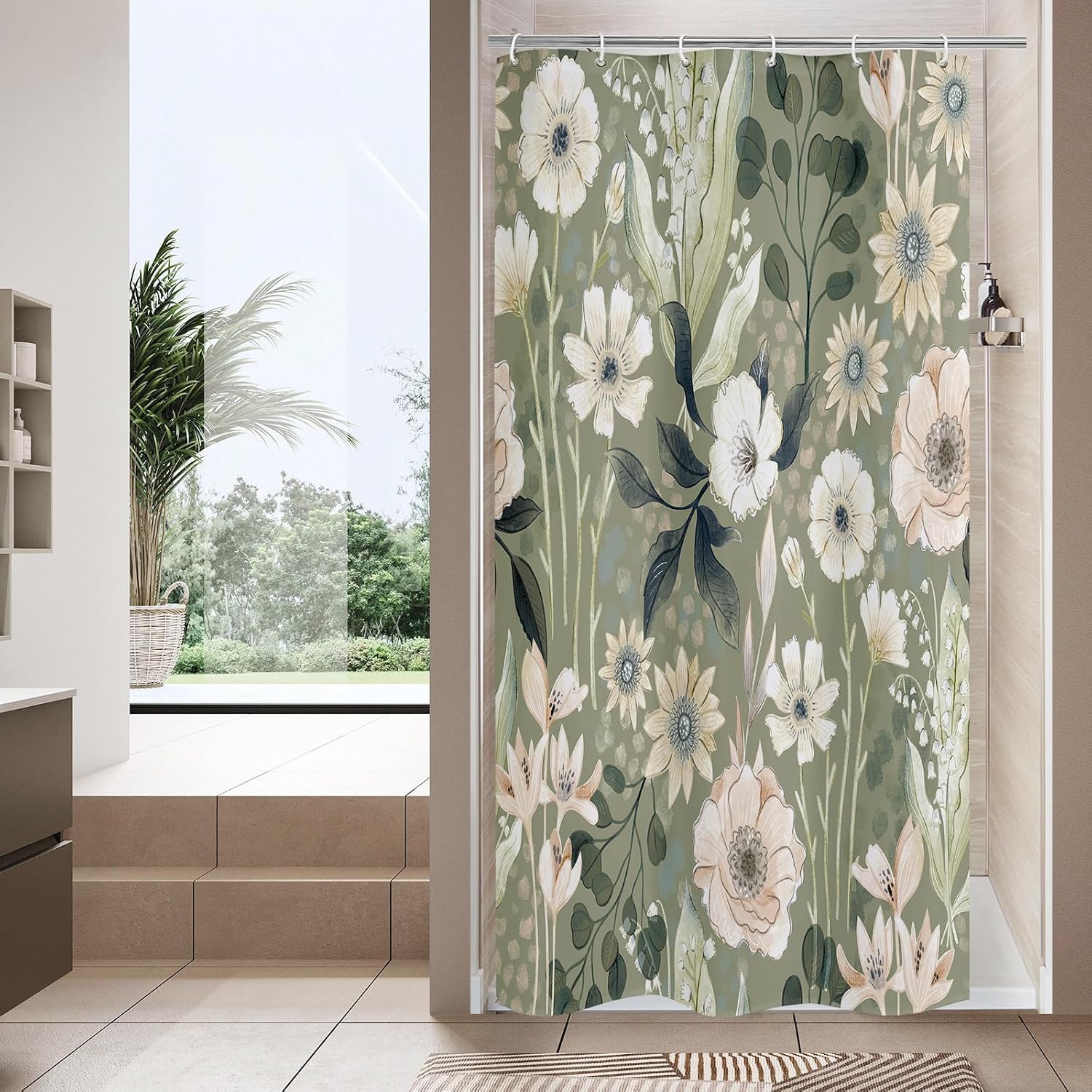 Bathveil Boho Floral Shower Curtain, Colorful Abstract Flower Pattern, 72 x 72 in