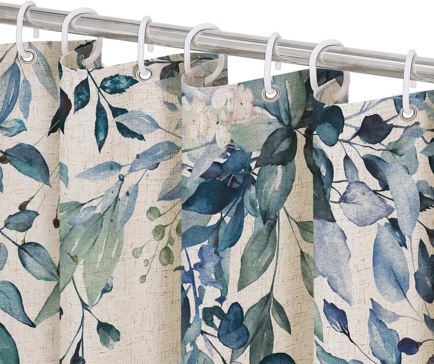 Bathveil Gray Eucalyptus Shower Curtain, Watercolor Plant Floral Design, Gray White, 72 x 72 in