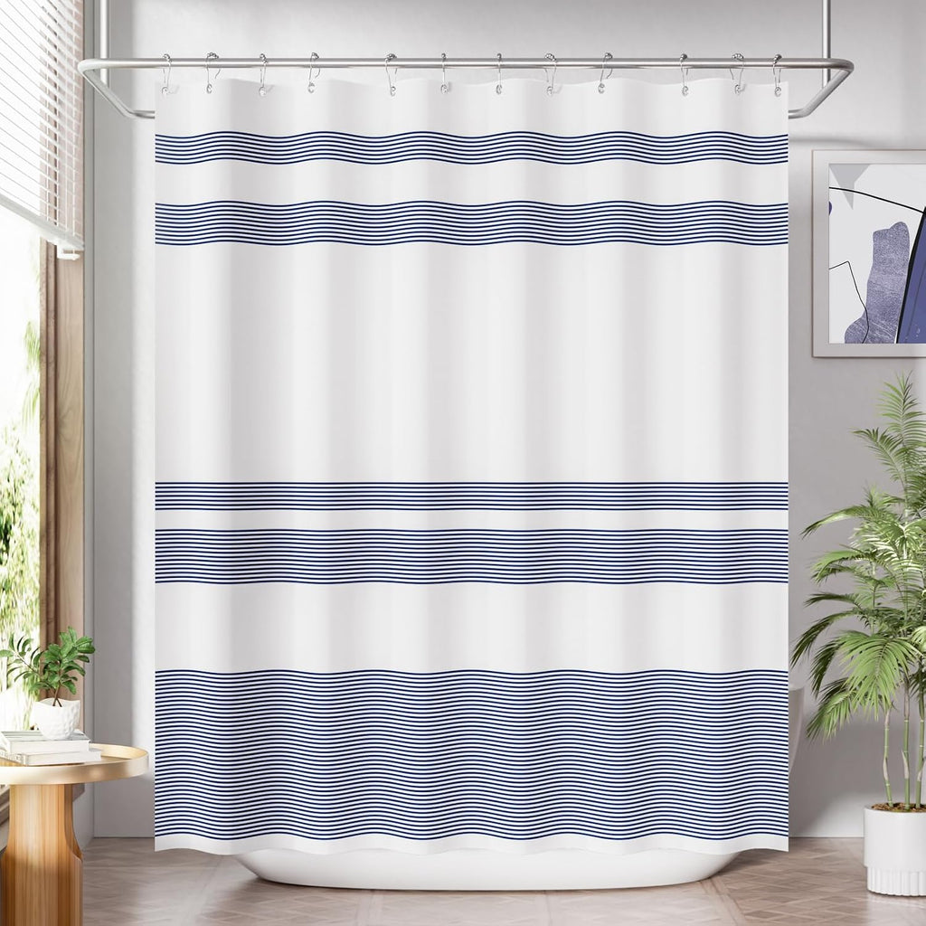 Bathveil Black White Striped Shower Curtain Farmhouse Washable with Hooks